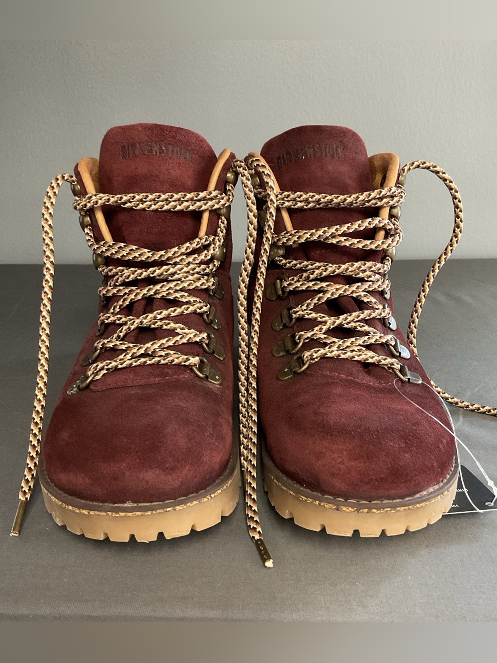 Birkenstock Burgundy and Tan Suede Shoe Interior